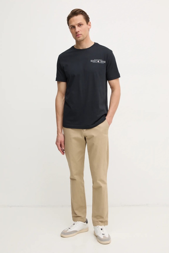 Gant t-shirt bawełniany 2044017 czarny SS25