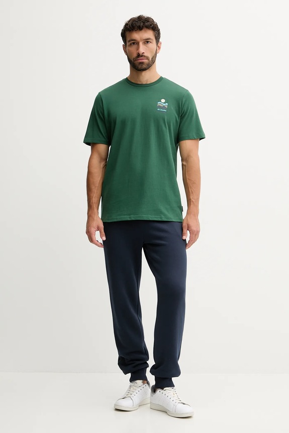 Βαμβακερό μπλουζάκι Columbia Explorers Canyon 2036451. πράσινο AW25