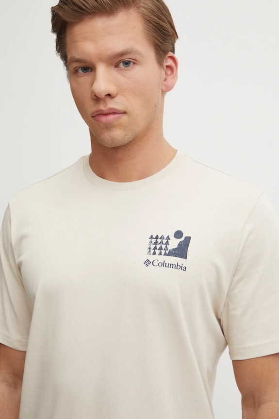 Columbia t-shirt bawełniany Explorers Canyon beżowy 2036451.