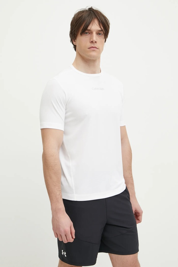 Tréninkové tričko Calvin Klein Performance hladký bílá LVGMS5K159