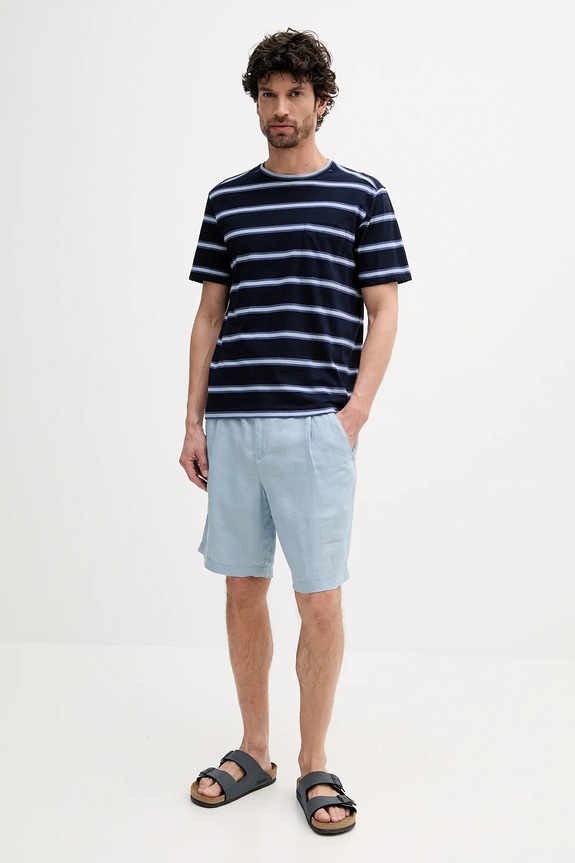 Μπλουζάκι με λινό μείγμα United Colors of Benetton 32UZU10A7 σκούρο μπλε SS25