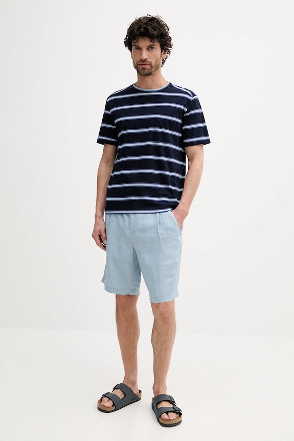 Μπλουζάκι με λινό μείγμα United Colors of Benetton 32UZU10A7 σκούρο μπλε SS25