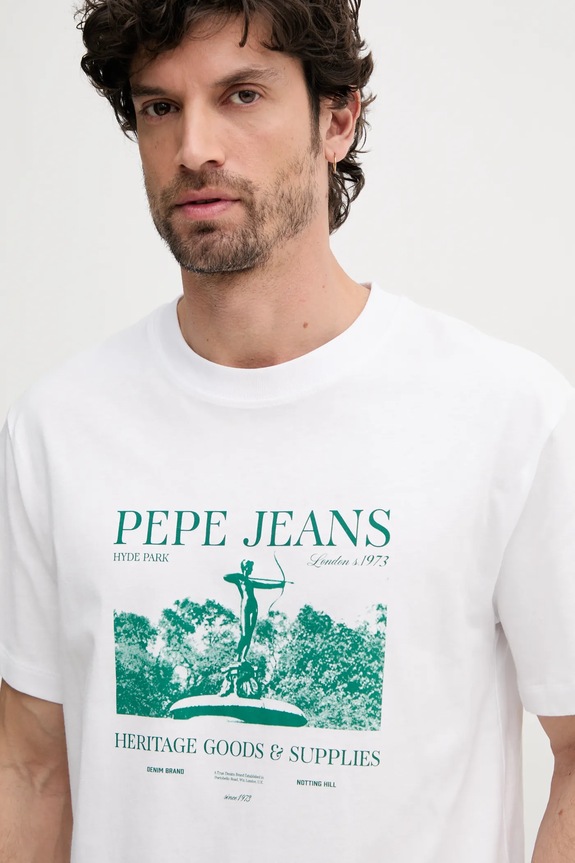 Βαμβακερό μπλουζάκι Pepe Jeans PATCH λευκό PM509779
