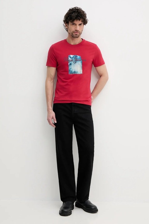 Βαμβακερό μπλουζάκι Pepe Jeans PRUSH PM509781 κόκκινο SS25