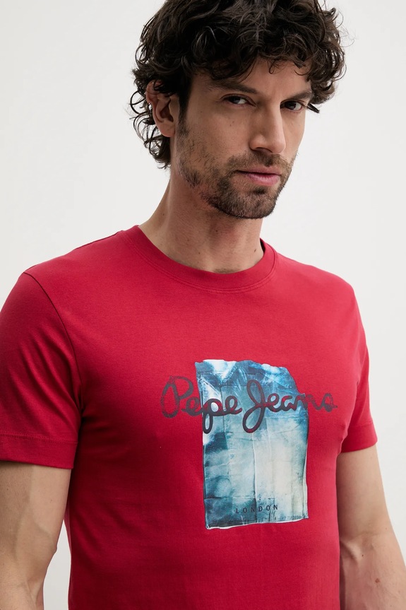 Βαμβακερό μπλουζάκι Pepe Jeans PRUSH κόκκινο PM509781