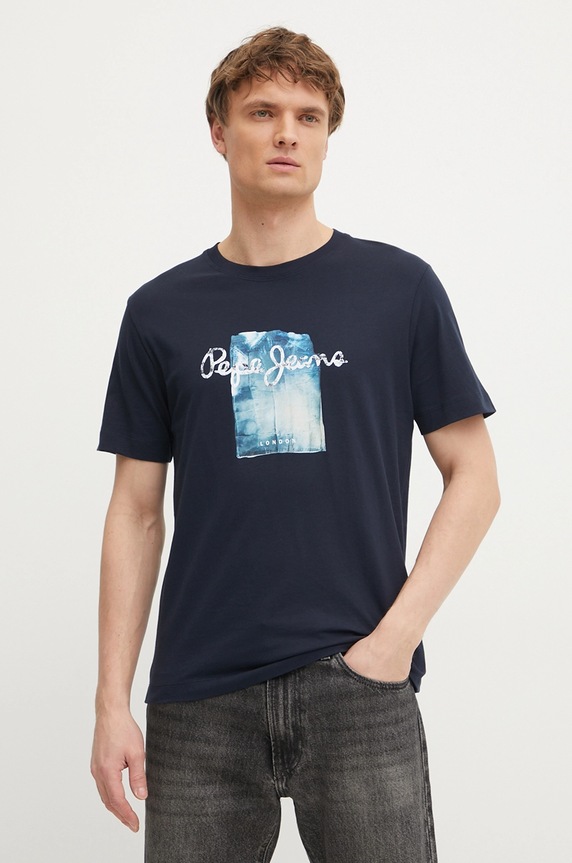 Pepe Jeans tricou din bumbac PRUSH bleumarin PM509781