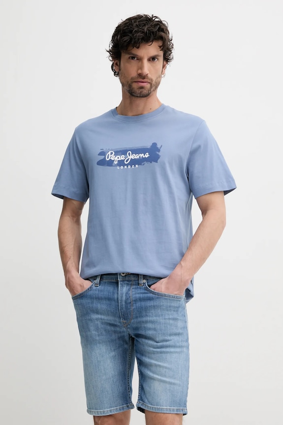 Bavlnené tričko Pepe Jeans PICTHON potlač modrá PM509782