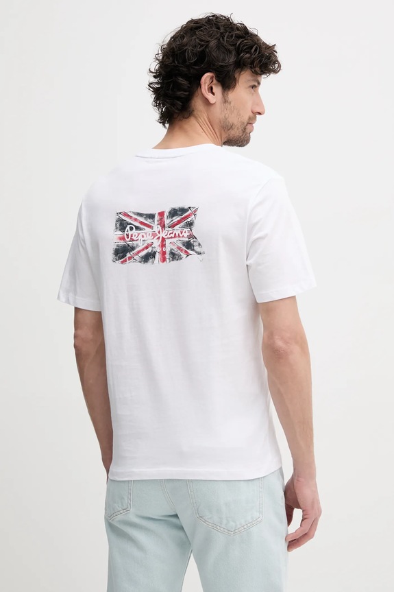 Ruházat Pepe Jeans pamut póló BACK CLAG PM509921 fehér