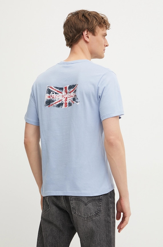 Pepe Jeans t-shirt bawełniany BACK CLAG regular niebieski PM509921