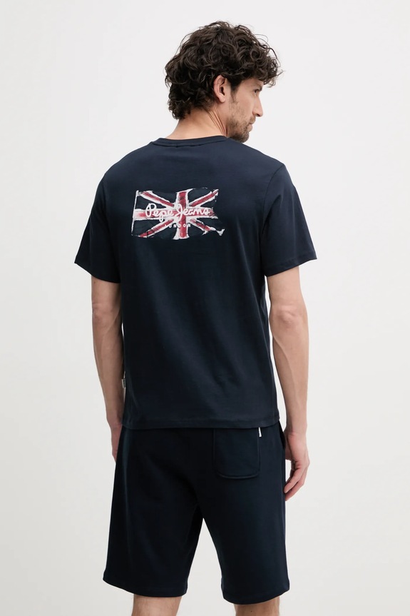 Oblečenie Bavlnené tričko Pepe Jeans BACK CLAG PM509921 tmavomodrá