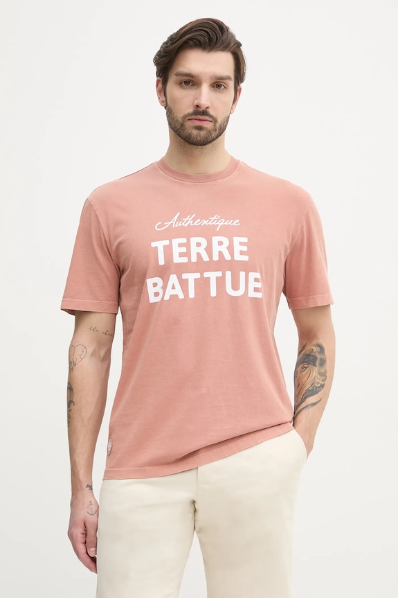 Bavlněné tričko Lacoste kulatý oranžová TH0356
