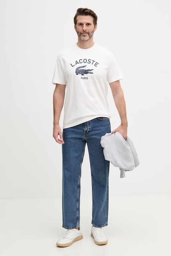 Lacoste T-shirt męski bawełniany TH2733 biały SS26