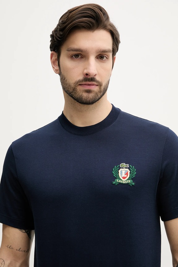 Lacoste t-shirt bawełniany granatowy TH0027