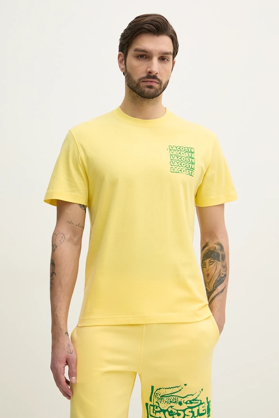 Bavlněné tričko Lacoste potisk žlutá TH0288