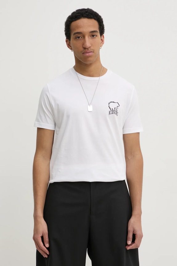 Iceberg t-shirt bawełniany nadruk biały F017.6306