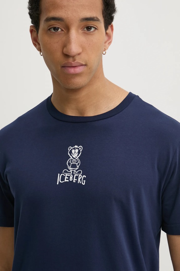 Iceberg t-shirt bawełniany granatowy F018.6306
