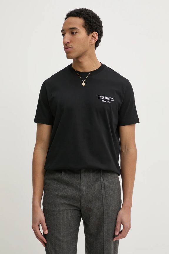 Iceberg t-shirt bawełniany regular czarny F046.6327