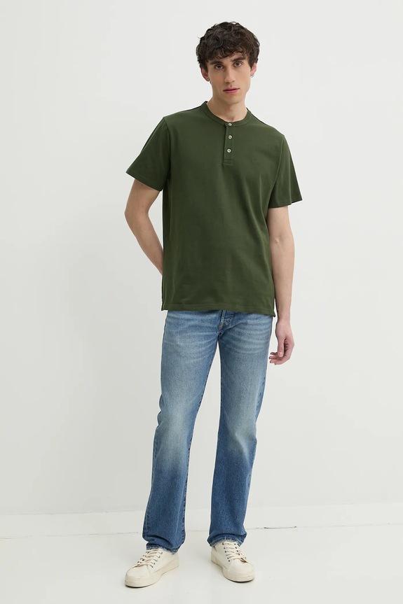 Bombažna kratka majica Levi's SS HM HENLEY A8602 zelena SS25