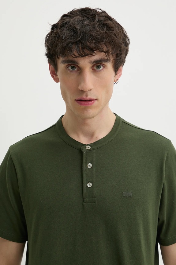 Bombažna kratka majica Levi's SS HM HENLEY zelena A8602