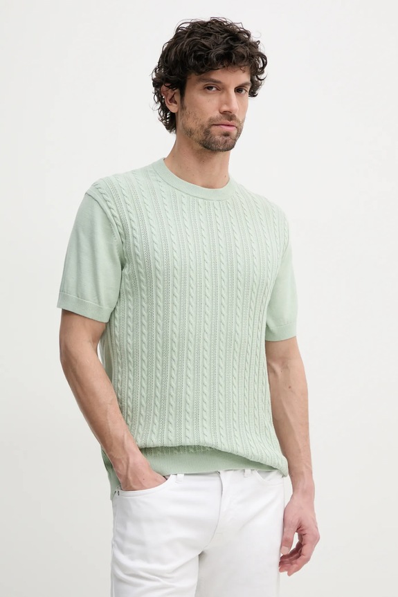 Lindbergh sweter bawełniany okrągły zielony 30.804115.PASTEL.GREEN