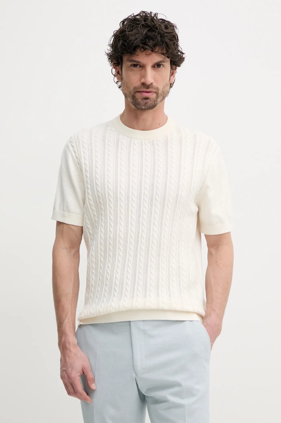 Bavlněné tričko Lindbergh hladký béžová 30.804115.PEARL.WHITE