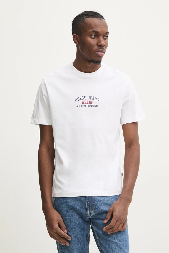 Bavlnené tričko Guess Jeans potlač biela M5RI77.K8FQ4
