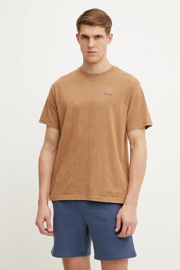 Βαμβακερό μπλουζάκι The North Face Nature Relaxed απλικέ καφέ NF0A8BVY6IH1