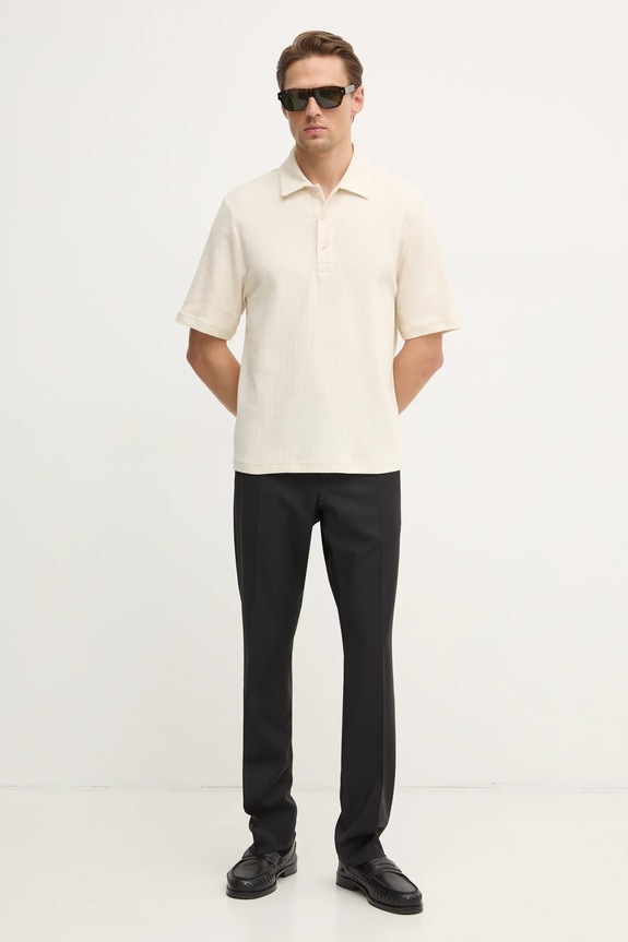 Βαμβακερό μπλουζάκι πόλο Filippa K 31560.FK μπεζ SS25