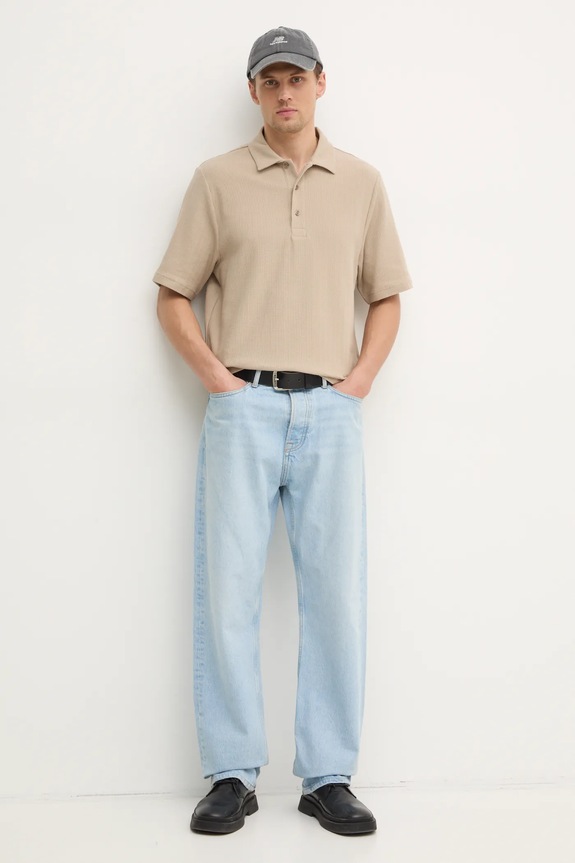 Bavlnené polo tričko Filippa K 31560.FK béžová SS25