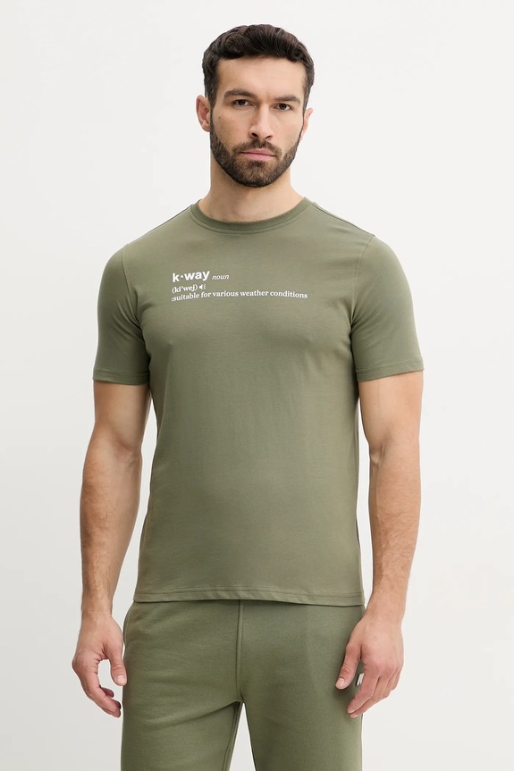 K-Way t-shirt bawełniany nadruk zielony K3136DW