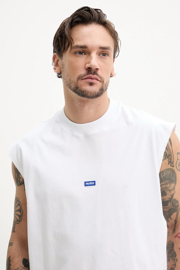 HUGO Blue top de bărbați din bumbac Navertz alb 50509773