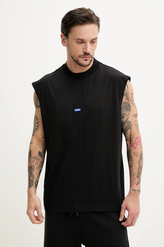 HUGO Blue top bărbătesc de bumbac Navertz imprimeu negru 50509773