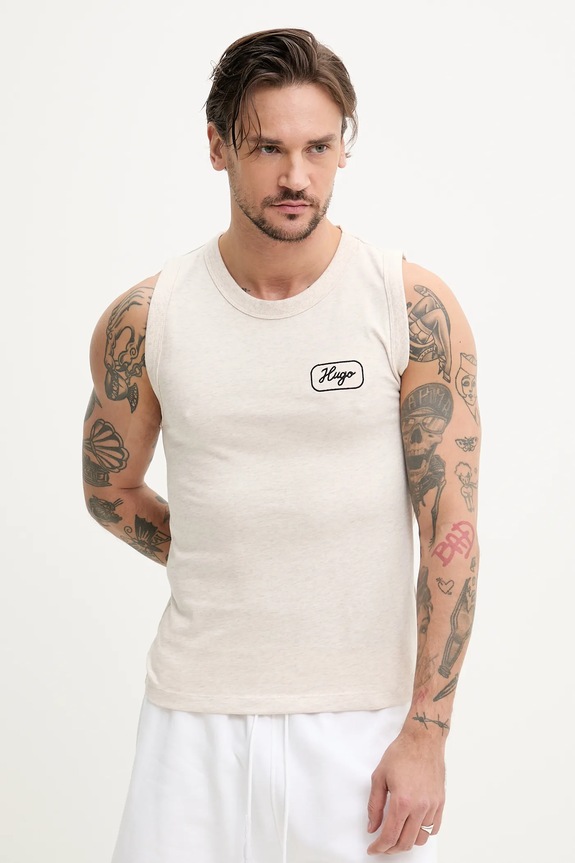 Hugo Blue t-shirt bawełniany 50534750 beżowy SS25