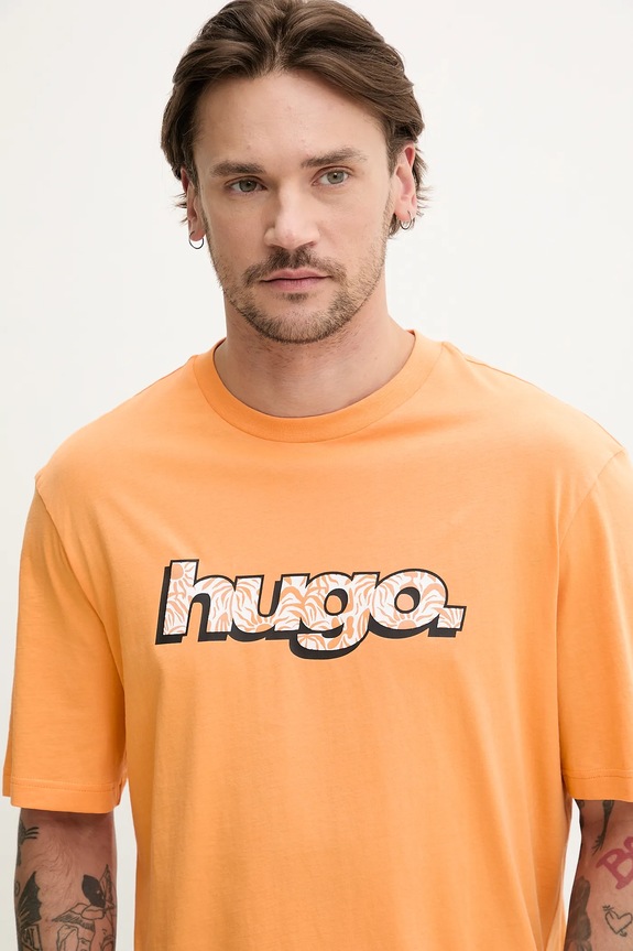Βαμβακερό μπλουζάκι Hugo Blue πορτοκαλί 50542932