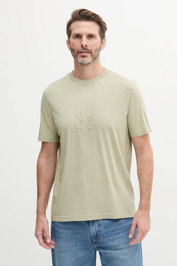 HUGO t-shirt in cotone applique verde 50535284
