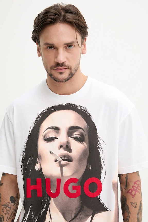 Bavlnené tričko HUGO Duwedie biela 50535314