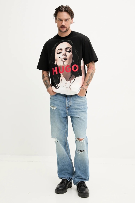 HUGO tricou din bumbac Duwedie 50535314 negru SS26