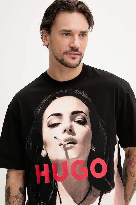 HUGO tricou din bumbac Duwedie negru 50535314
