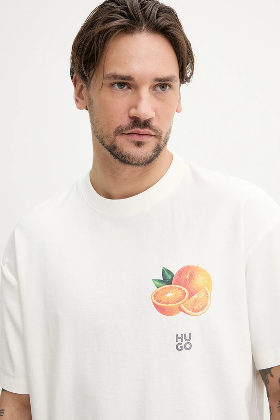 Bavlněné tričko HUGO béžová 50537576