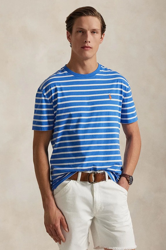 Polo Ralph Lauren t-shirt bawełniany wzorzyste niebieski 710938134