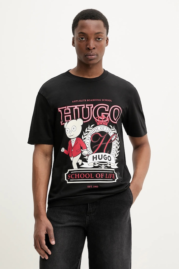 HUGO t-shirt bawełniany nadruk czarny 50538254