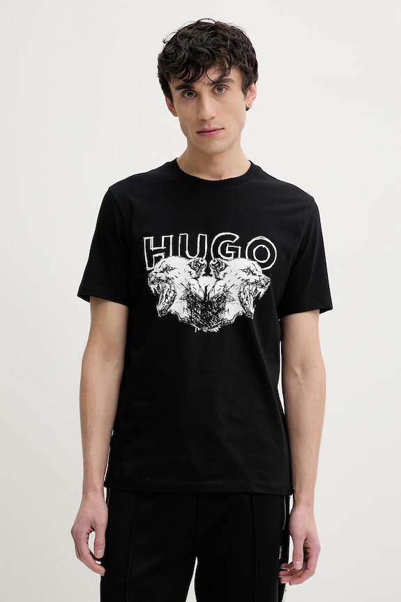 Bavlnené tričko HUGO Durro potlač čierna 50538257