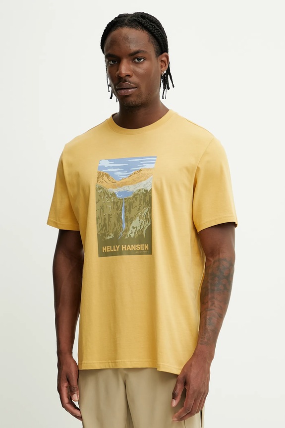 Bombažna kratka majica Helly Hansen MASSIF GRAPHIC Okrogel rumena 54600