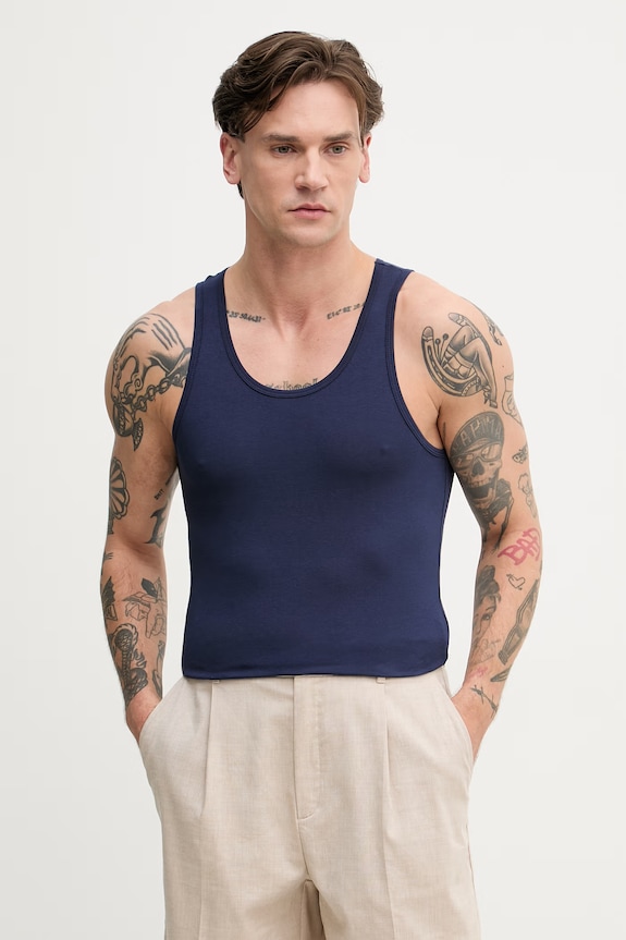 United Colors of Benetton top pánsky bavlnený s elastanom tmavomodrá 3OP82H257