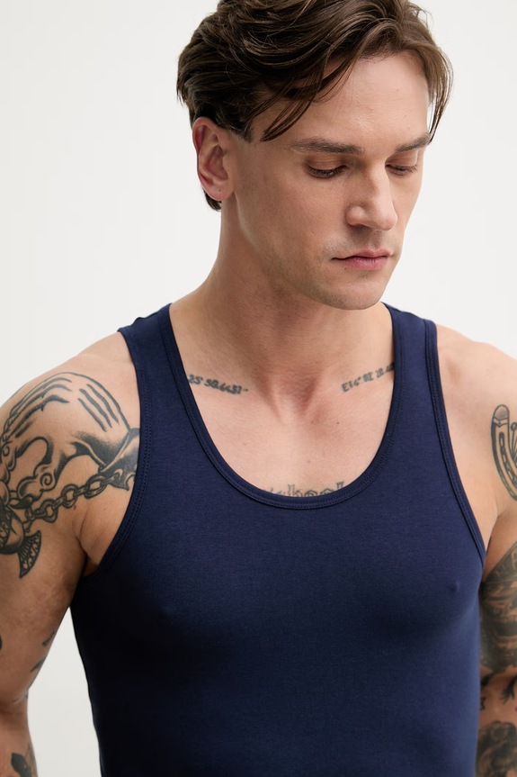 United Colors of Benetton top pánsky bavlnený s elastanom tmavomodrá 3OP82H257