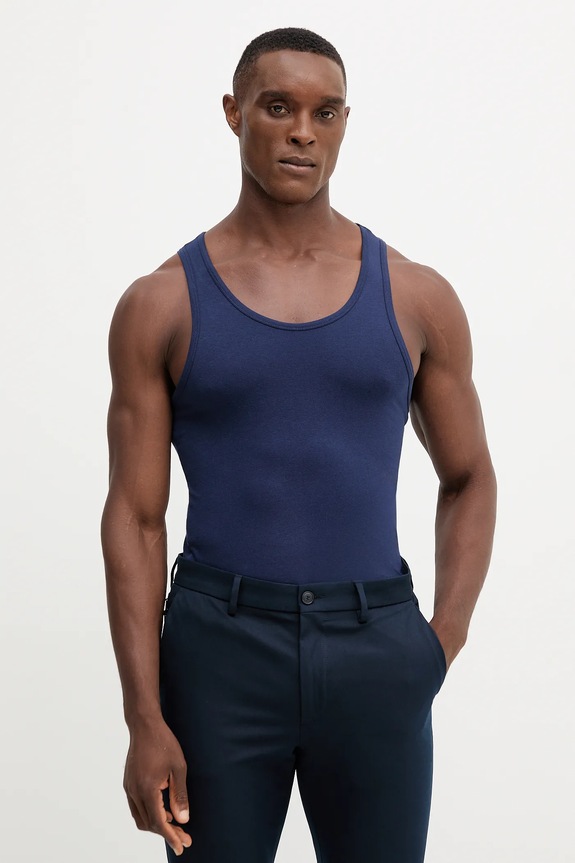 United Colors of Benetton top bărbați din bumbac cu elastan uni bleumarin 3OP82H257