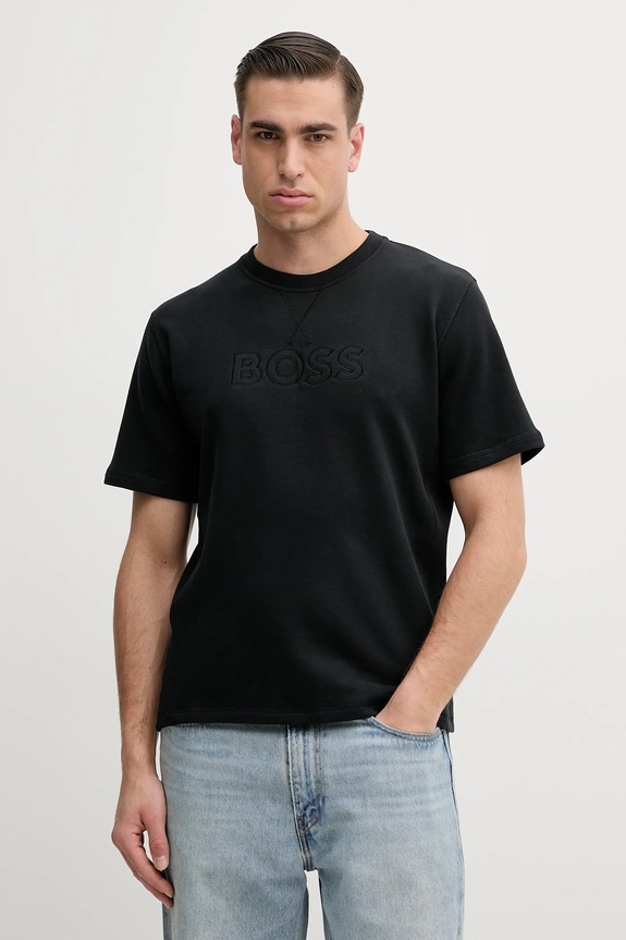 BOSS t-shirt bawełniany lounge regular czarny 50540519
