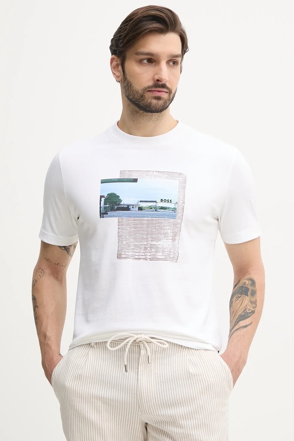 BOSS Orange t-shirt bawełniany nadruk biały 50539180