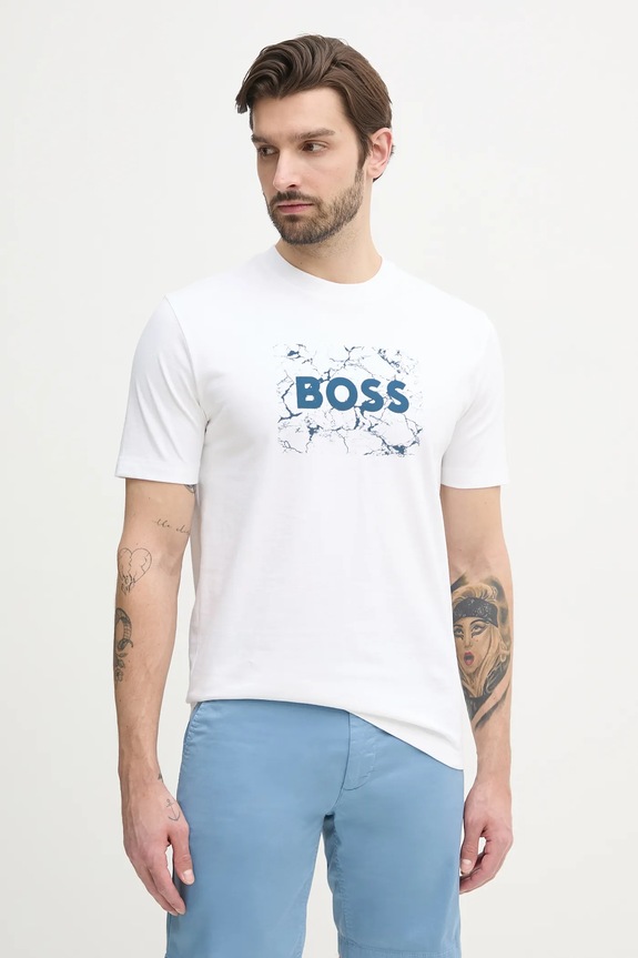 BOSS Orange t-shirt bawełniany nadruk biały 50539186