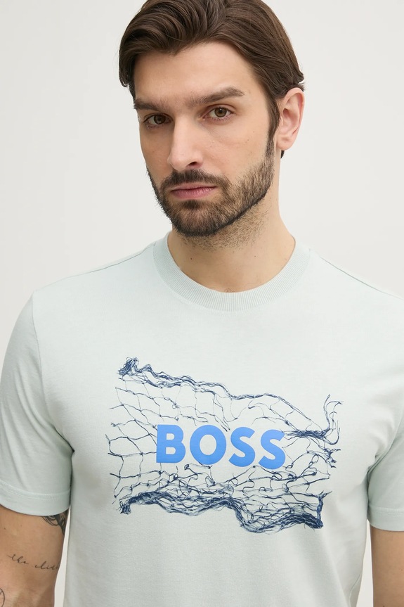Bavlněné tričko BOSS Orange tyrkysová 50539186